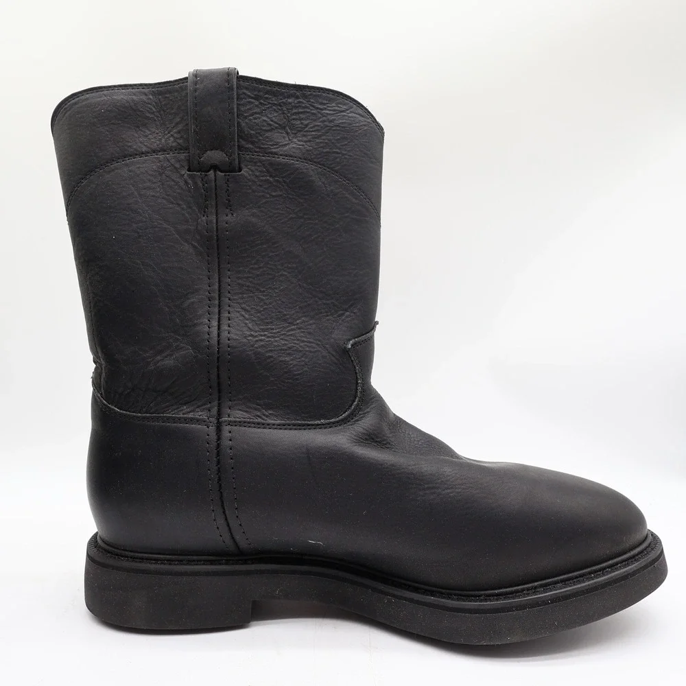 Justin Boots Mens 12 EE Black Leather Work Boots Pull On Roper 4763 NIB